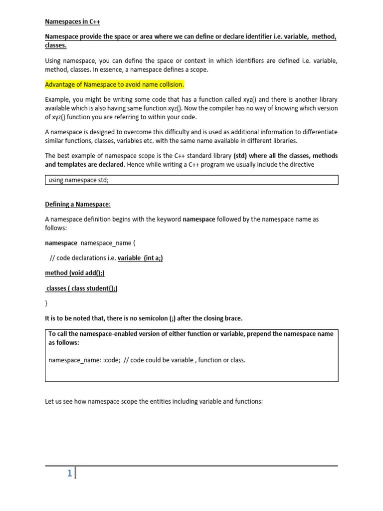 Namespace In C++ | PDF | Namespace | C++