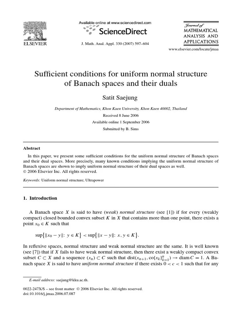 Sufficient Conditions For Uniform Normal Structure Of Banach Spaces And Their Duals | PDF ...