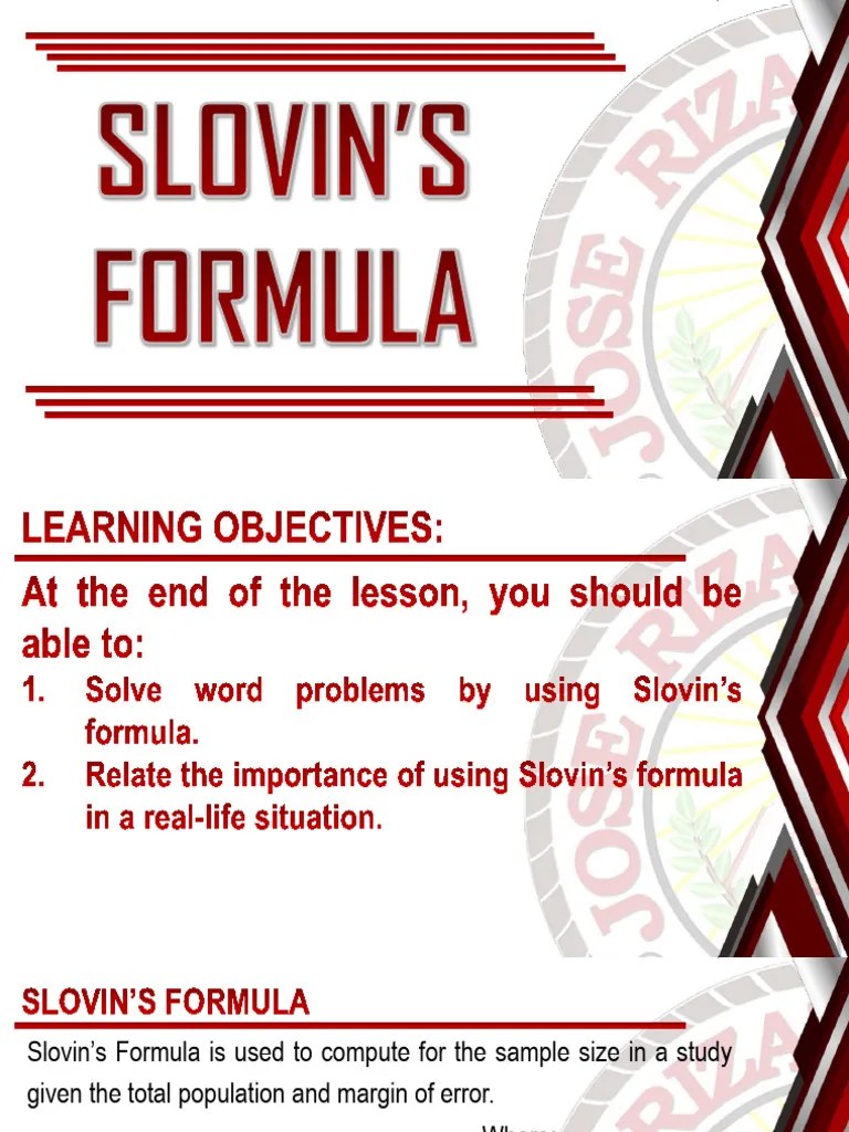 Slovins Formula Final | PDF | Sample Size Determination | Margin Of Error
