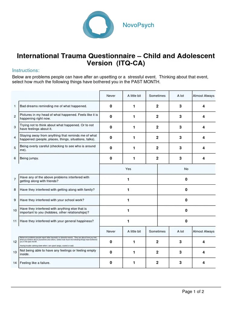 ITQ CA PTSD CPTSD Trauma - Form | PDF | Complex Post Traumatic Stress Disorder | Psychology