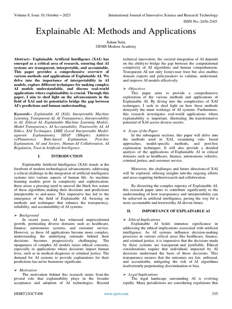 Explainable AI: Methods And Applications | PDF | Artificial ...