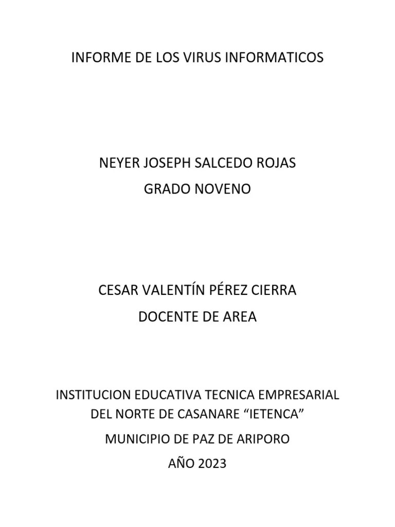 Informe De Los Virus Informaticos | PDF | Virus De Computadora ...