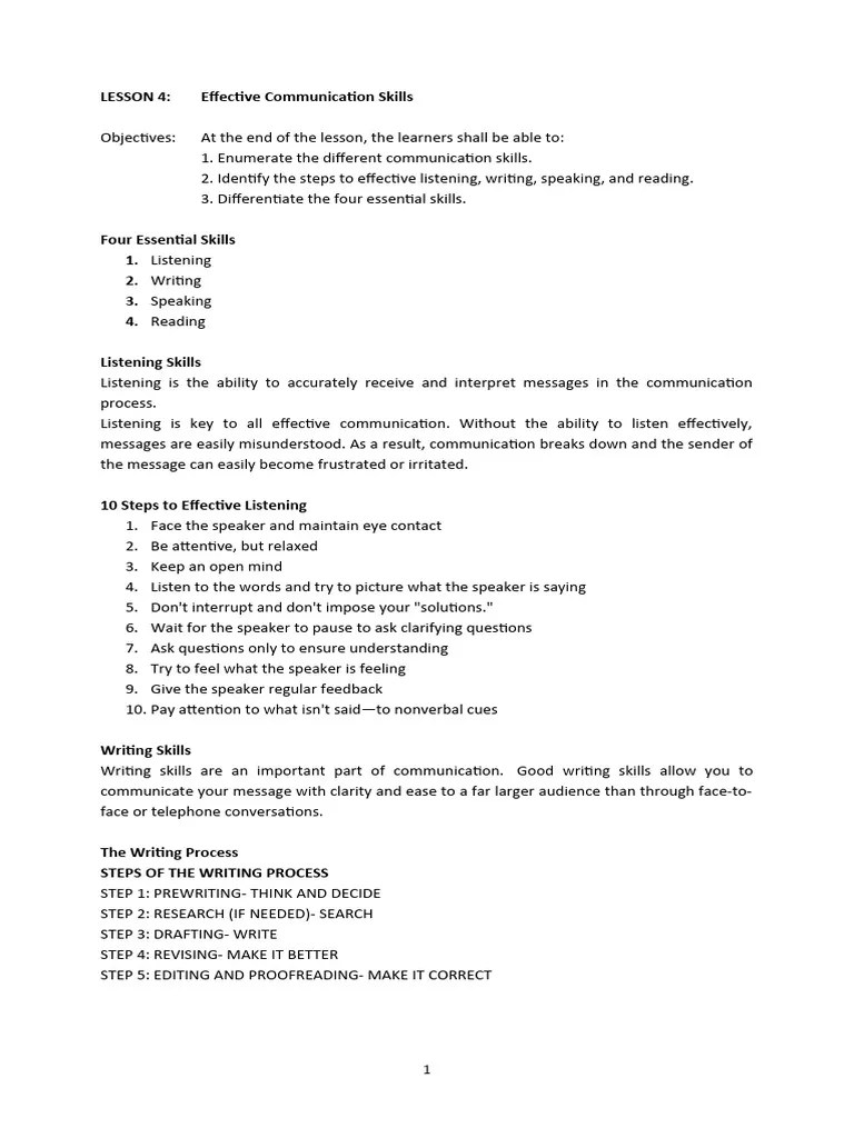 Lesson 4 Effective Communication Skills | PDF | Communication | Speech