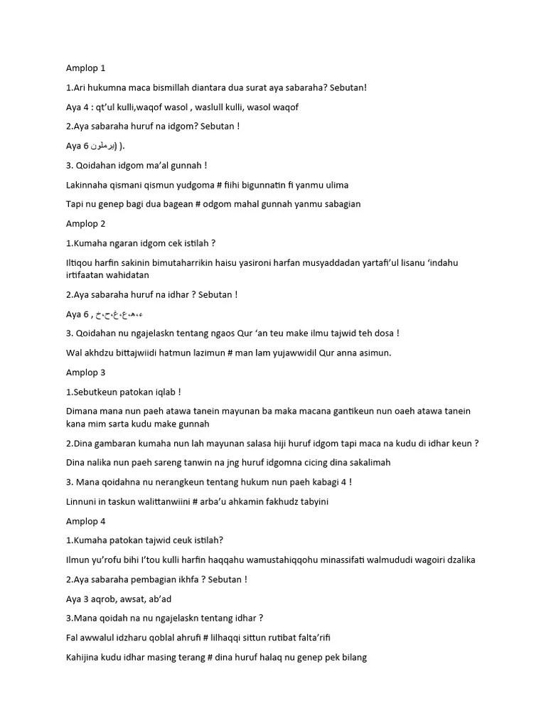 Soal CC Tajwid Kls 1a | PDF