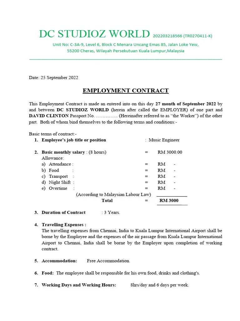 Employment Contract | PDF | Employment | Malaysia