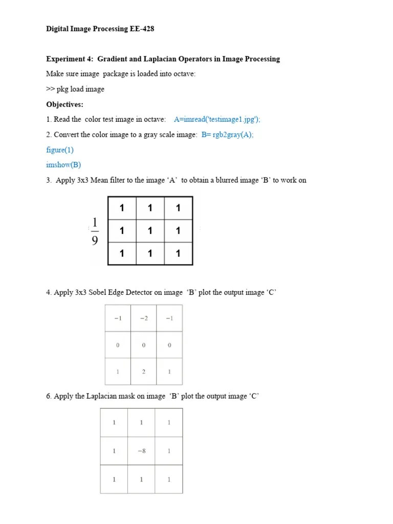 Exp4 Gradient And Laplacian Operators In Image Processing | PDF