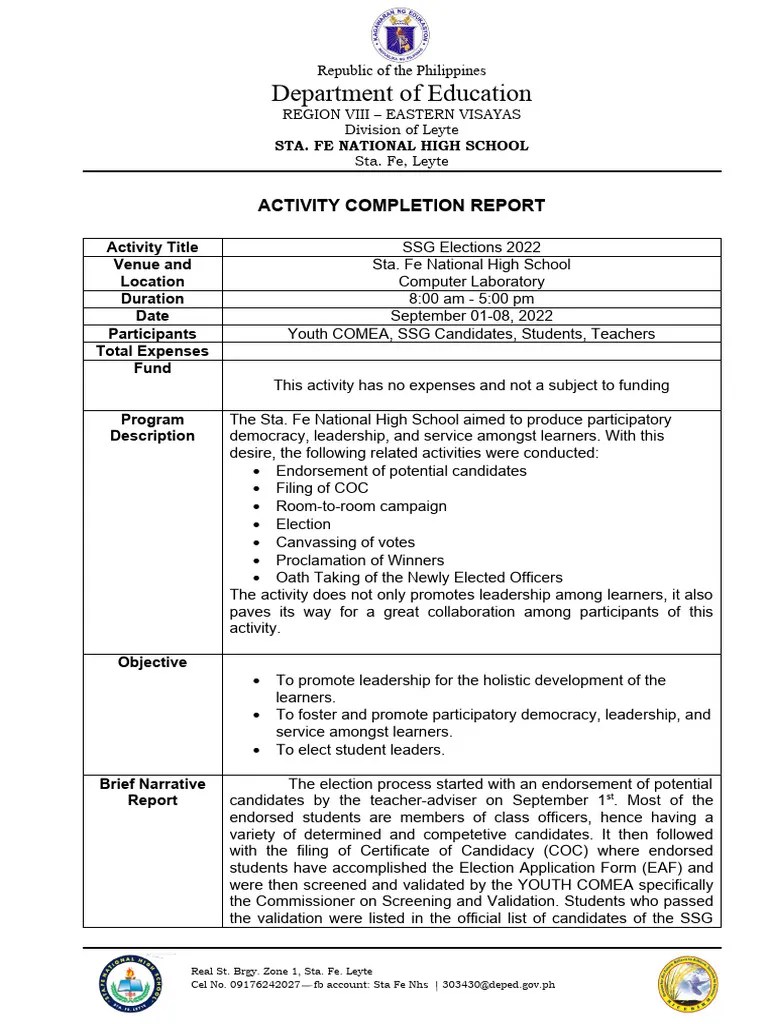 Activity Completion Report Sample | PDF