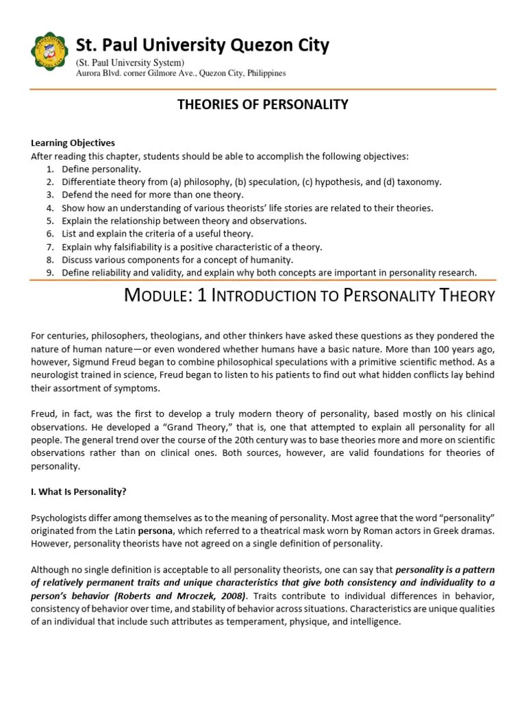 Top M1 Intro To Personality Theory | PDF
