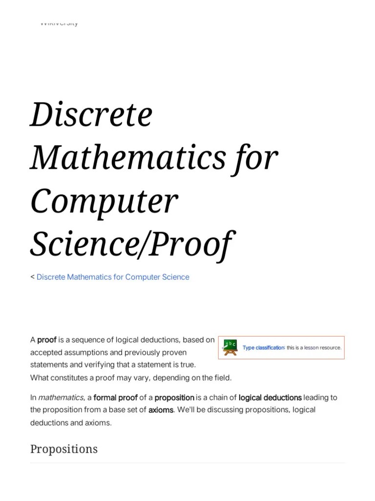 Discrete Mathematics For Computer Science - Proof - Wikiversity | PDF ...