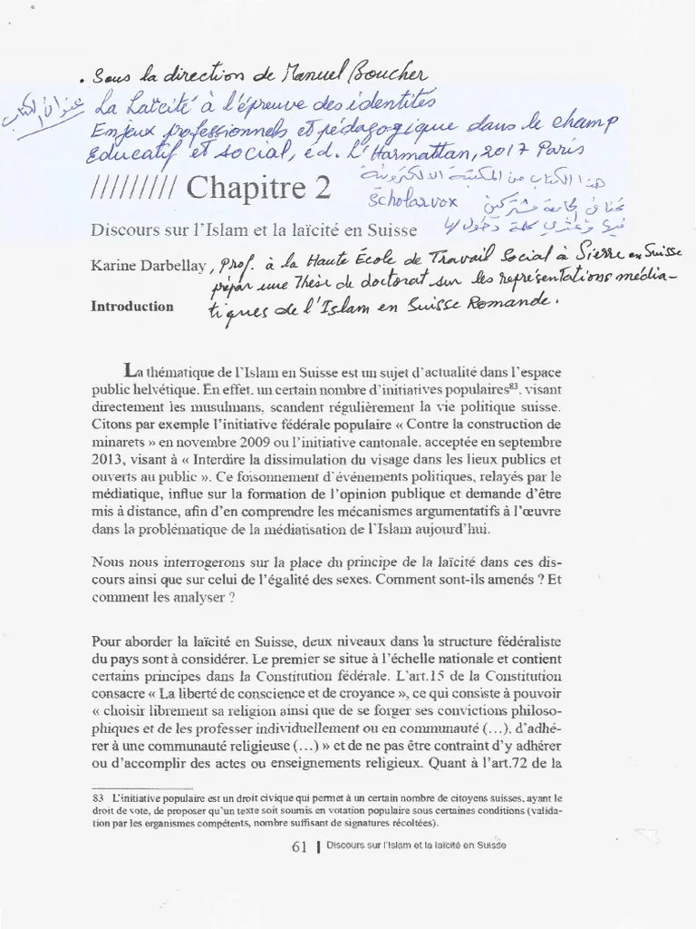 Discours Sur L'islam Et La Laïcité Karine Darbellay | PDF