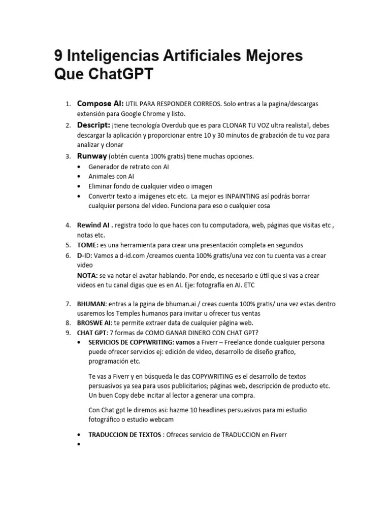 9 Inteligencias Artificiales Mejores Que ChatGPT | PDF