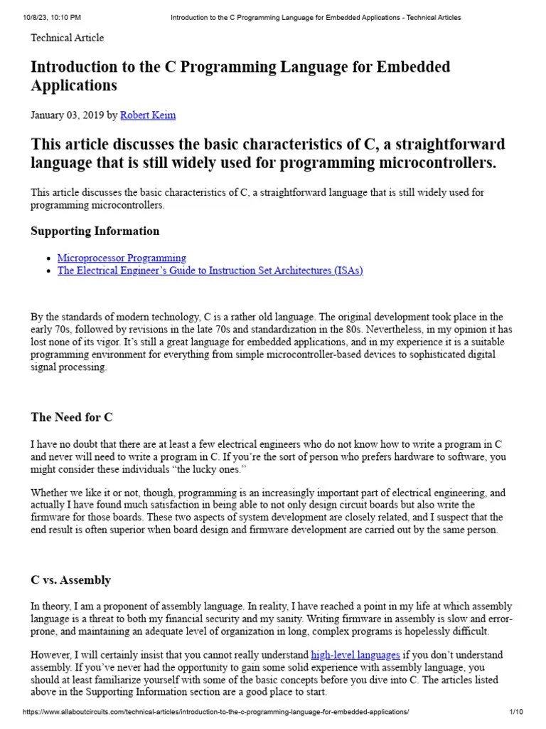 Intro To Embedded C | PDF