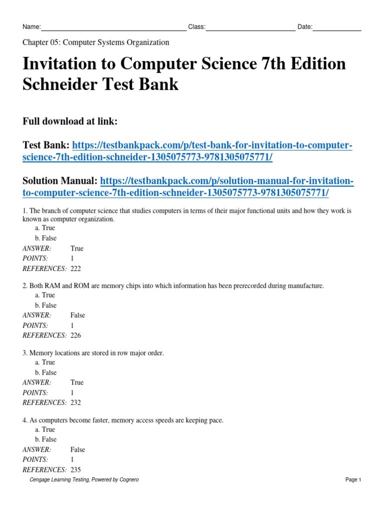 Invitation To Computer Science 7th Edition Schneider Test Bank 1 | PDF ...