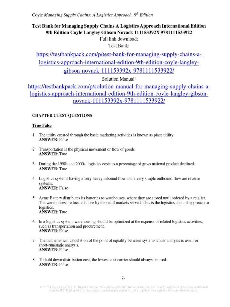 Test Bank For Managing Supply Chains A Logistics Approach International Edition 9th Edition ...