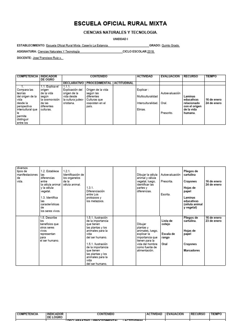 Planificacion Primera Unidad | PDF