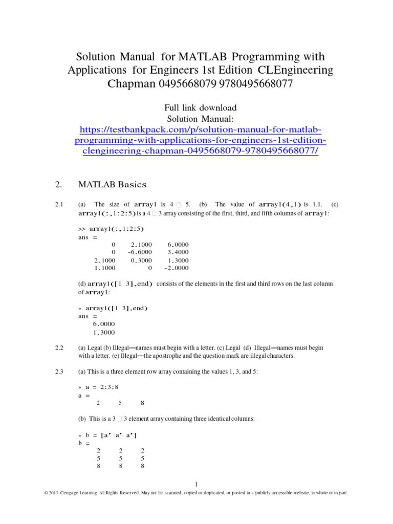 Solution Manual For MATLAB Programming With Applications For Engineers ...