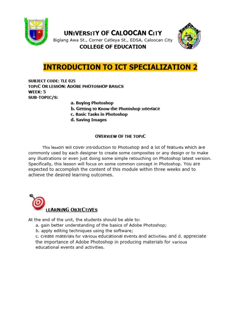 MODULE 4 Week 5 Adobe Photoshop Basics TLE 025 Introduction To ICT Specialization 2 | PDF ...