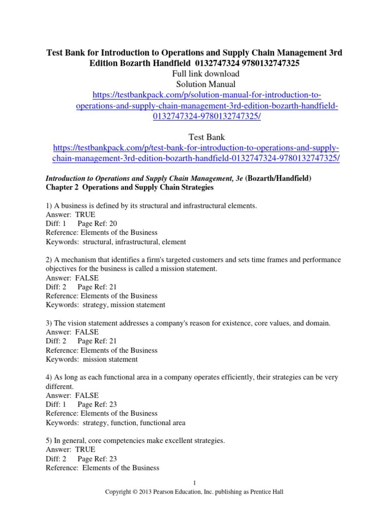 Test Bank For Introduction To Operations And Supply Chain Management 3rd Edition Bozarth ...