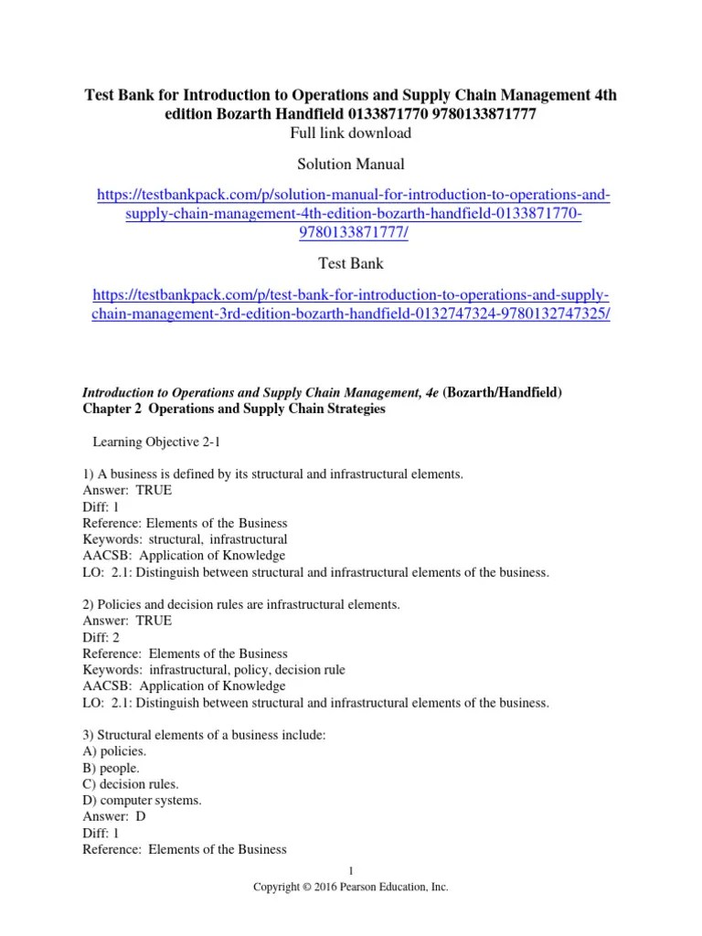 Test Bank For Introduction To Operations And Supply Chain Management 4th Edition Bozarth ...