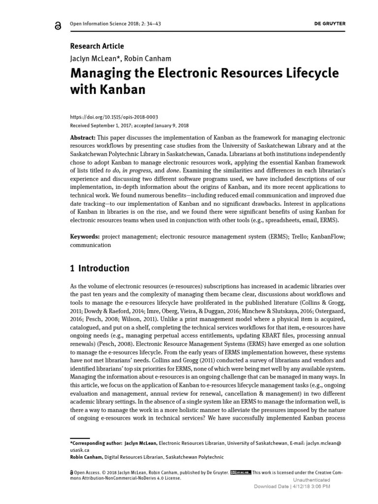 Managing The Electronic Resources Lifecycle With K | PDF
