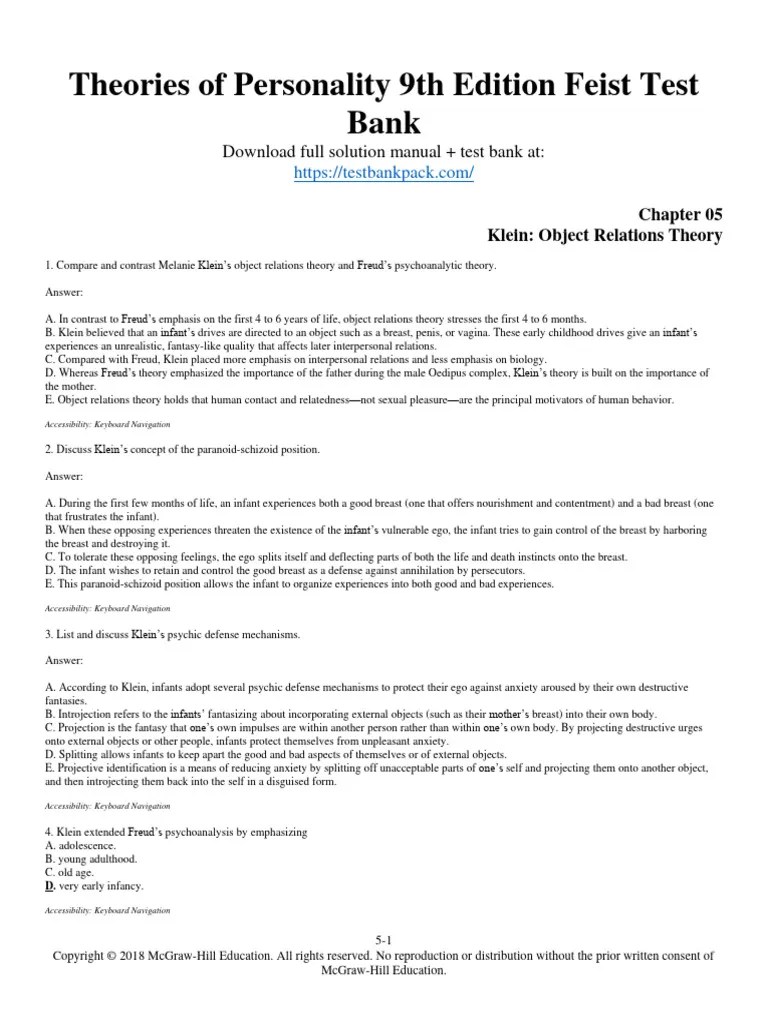 Theories Of Personality 9th Edition Feist Test Bank 1 | PDF