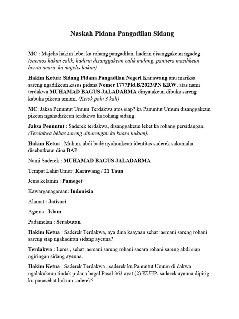 Naskah Pidana Pangadilan Sidang | PDF