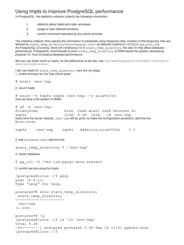 Using Tmpfs To Improve PostgreSQL Performance | Download Free PDF ...