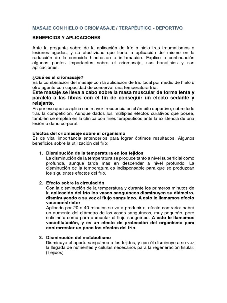 Criomasaje O Terapia Del Frio | PDF | Articulación | Masaje