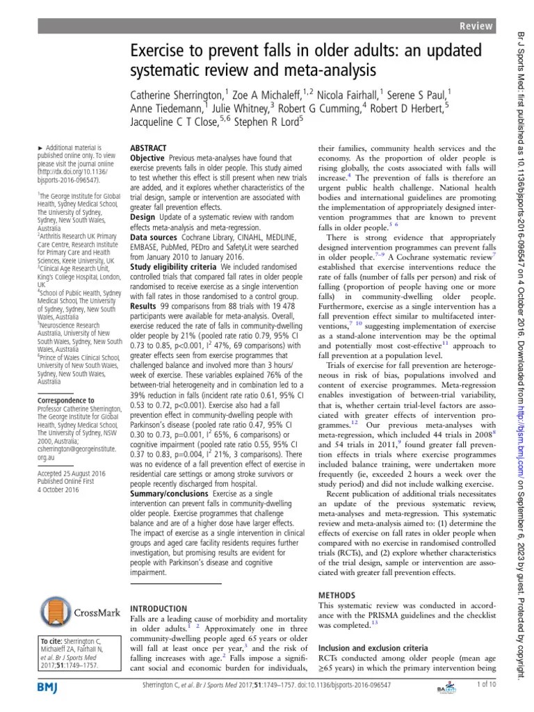 Exercise To Prevent Falls In Older Adults | PDF