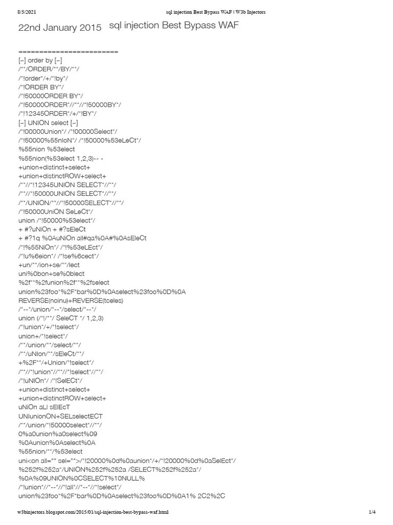 SQL Injection Best Bypass WAF 1 | PDF
