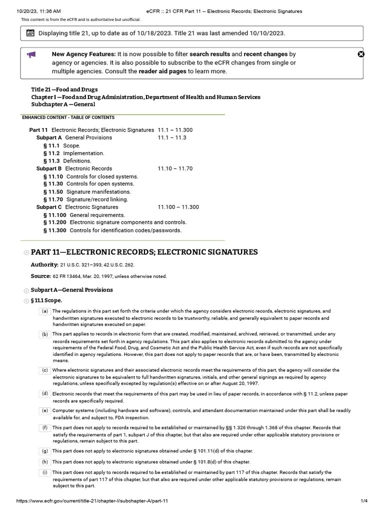 ECFR - 21 CFR Part 11 - Electronic Records Electronic Signatures | PDF