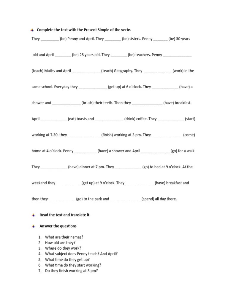 Present Simple Reading Comprehension Reading Comprehension Exercises | PDF