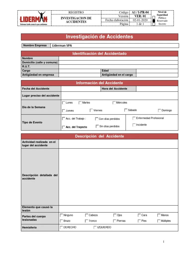 Formato En Blanco Investigación De Accidente | PDF