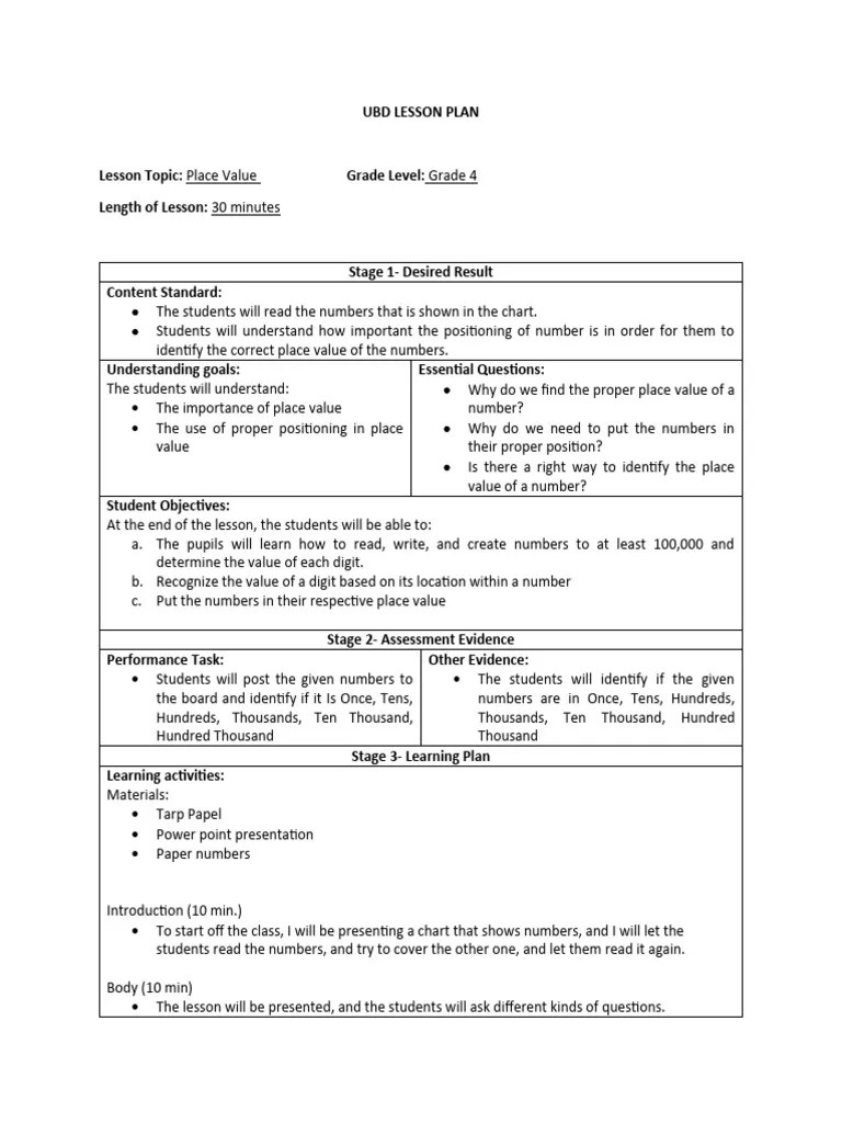 Ubd Lesson Plan | PDF