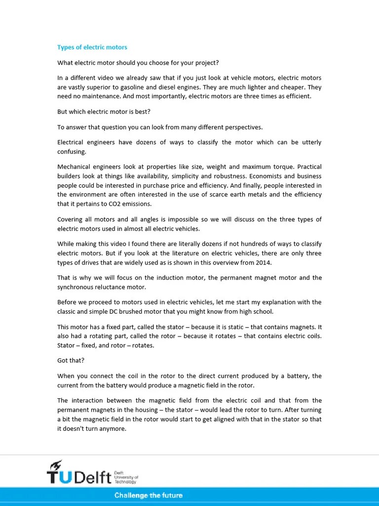 ECARS2x 2018 T1-3 Types Electric Motors-Conferencia4 | PDF | Electric Motor | Propulsion