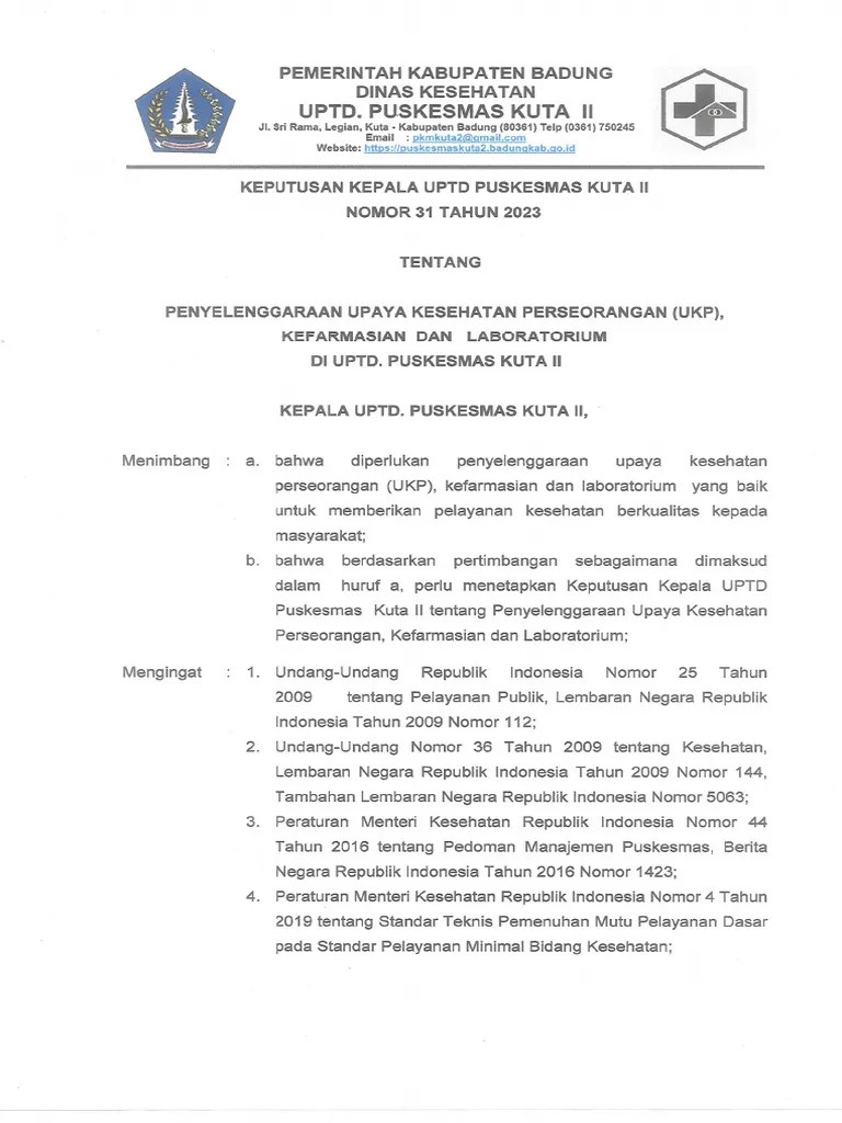 SK No. 31 Tahun 2023 TTG Penyelenggaraan UKP, Kefarmasian - Laboratorium | PDF