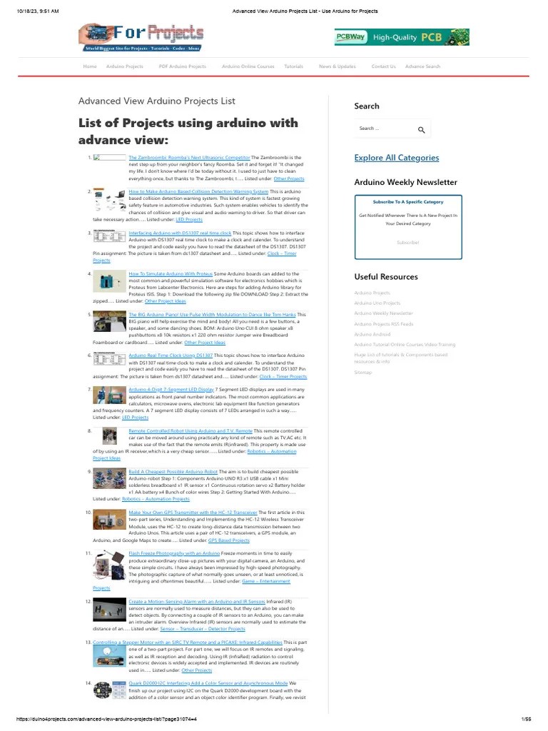 Advanced View Arduino Projects List - Use Arduino For Projects-4 | PDF