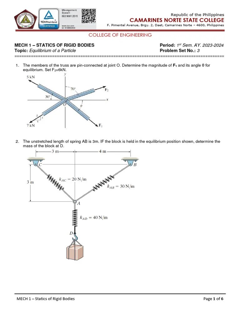 Equilibrium Of A Particle - Problems | PDF | Force | Applied And ...