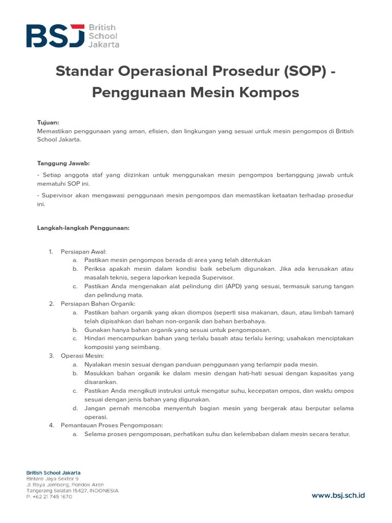 SOP Dan Instruksi Kerja Penggunaan Mesin Pengompos | PDF