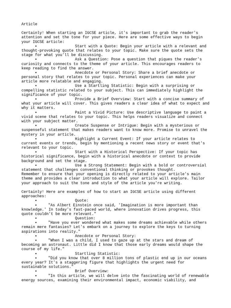 Article Writing Igcse | PDF