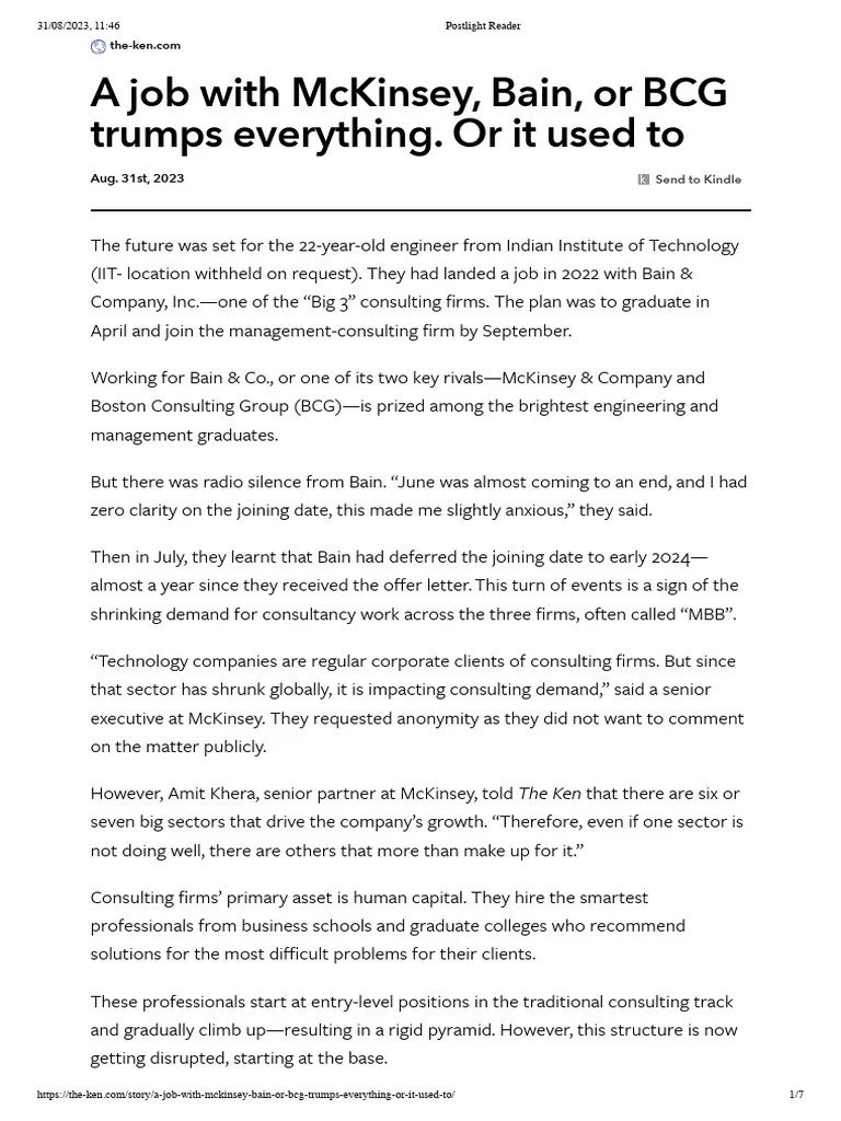KEN 1 A Job With McKinsey, Bain, Or BCG Trumps Everything. Or It Used To | PDF