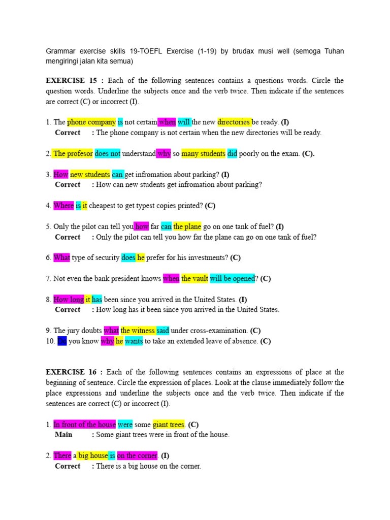Grammar Exercise | PDF | Subject (Grammar) | Sentence (Linguistics)