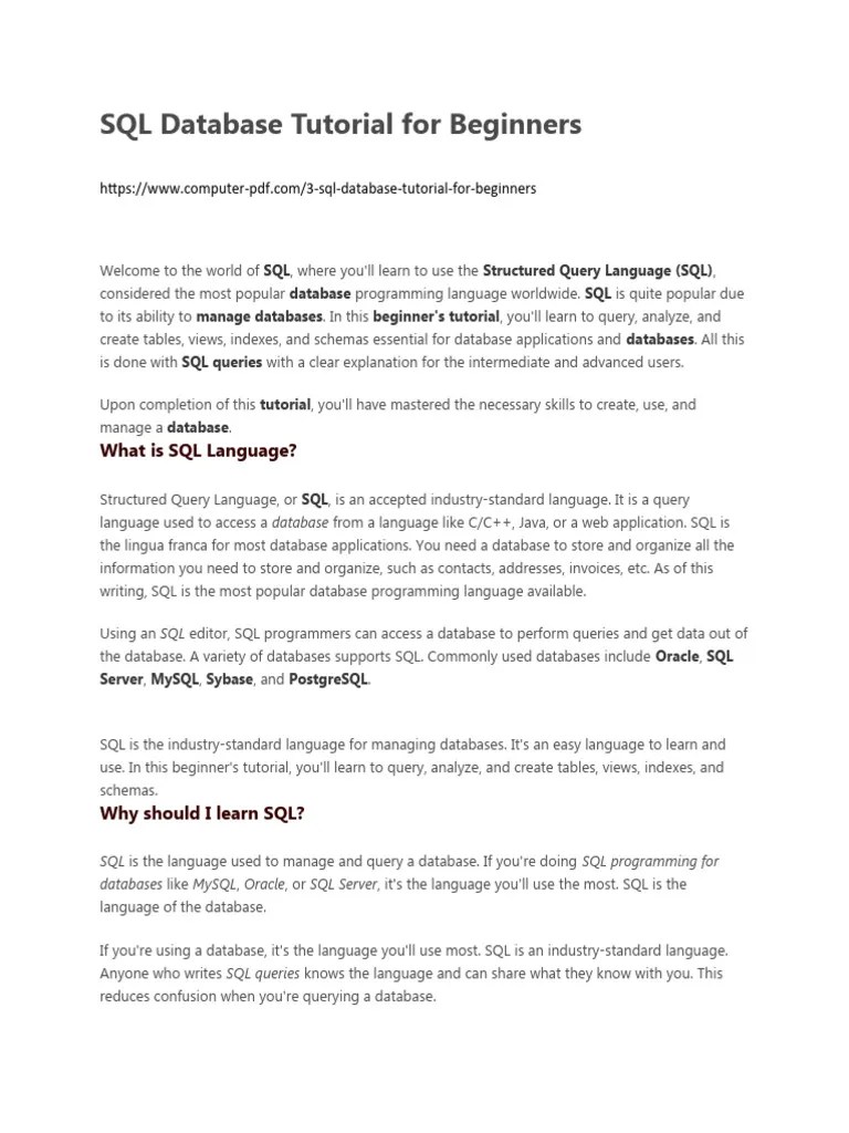 SQL Database Tutorial For Beginners | PDF
