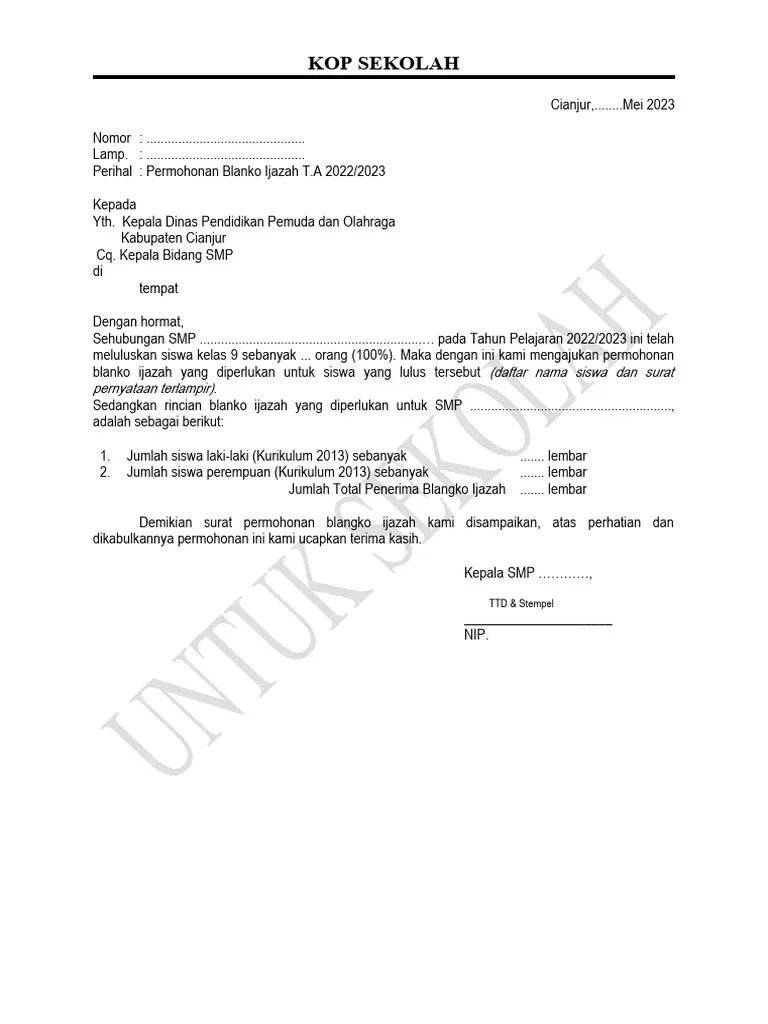 Permohonan Blanko Ijazah T.A 2022-2023 | PDF