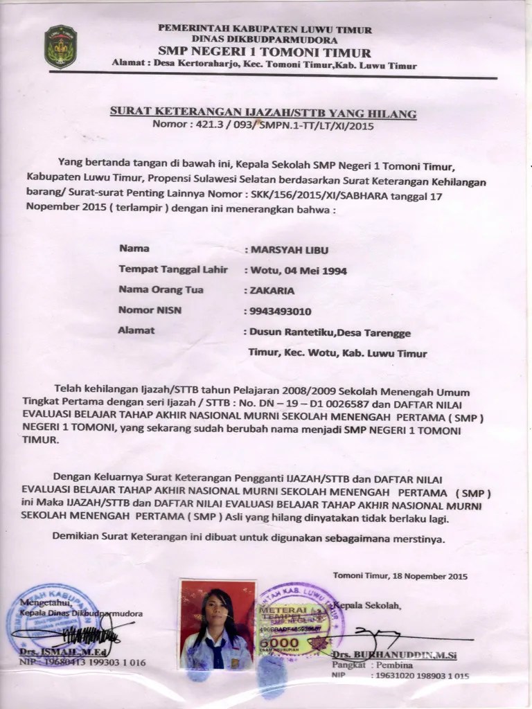 Surat Keterangan Ijazah Hilang | PDF