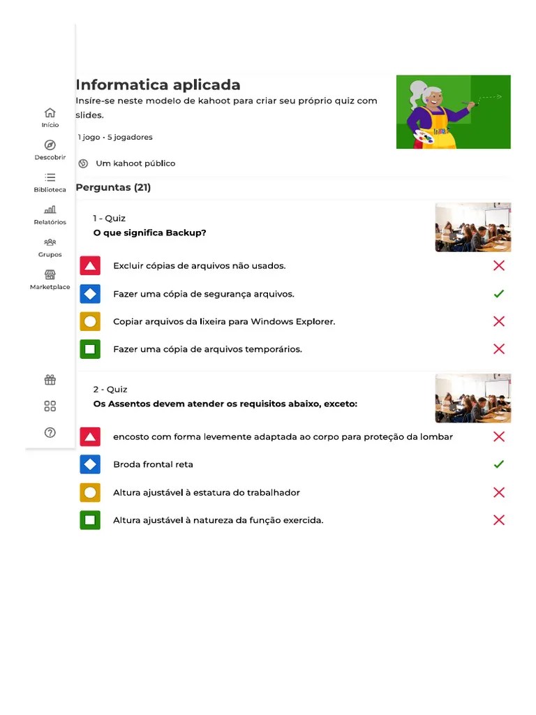Informatica Aplicada - Detalhes - Kahoot! | PDF