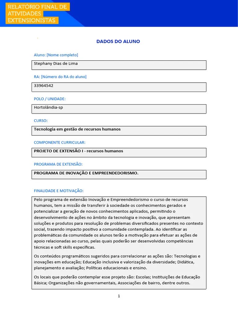 Projeto De Extensão - Modelo Pronto | PDF | Gestão De Recursos Humanos ...