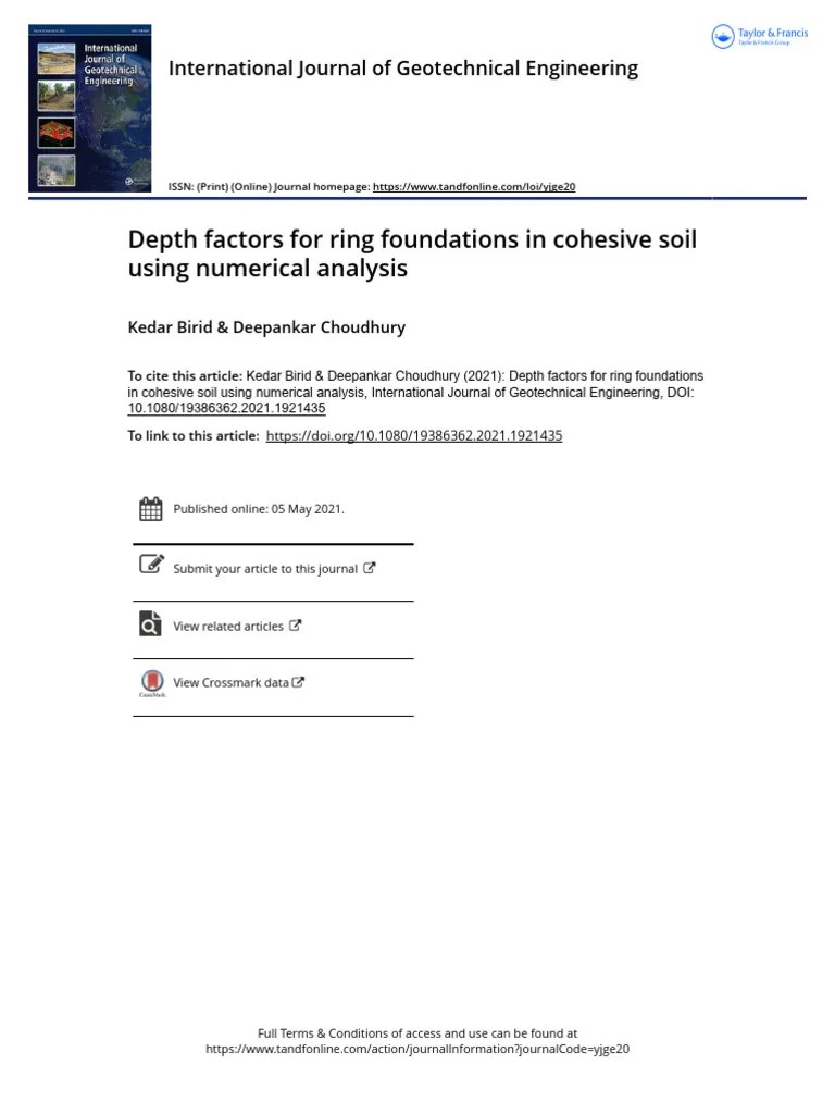 Depth Factors For Ring Foundations In Cohesive Soil Using Numerical Analysis | PDF ...