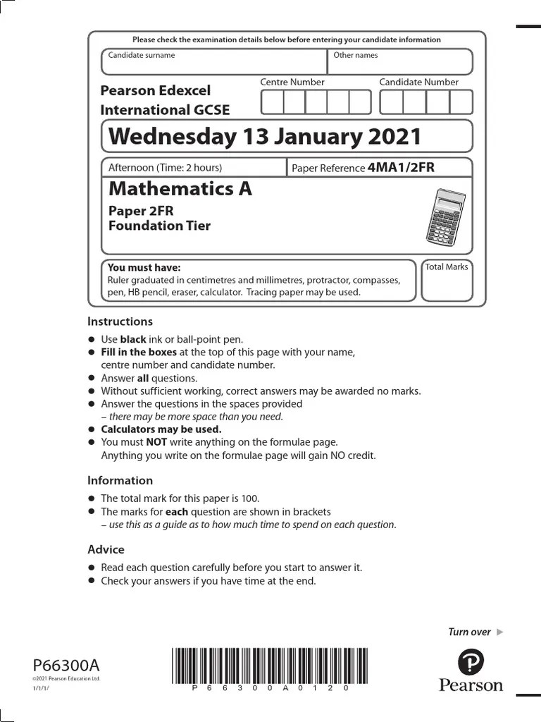02a Igcse Maths 4ma1 2fr January 2021 Examination Paper | PDF | Area | Euro