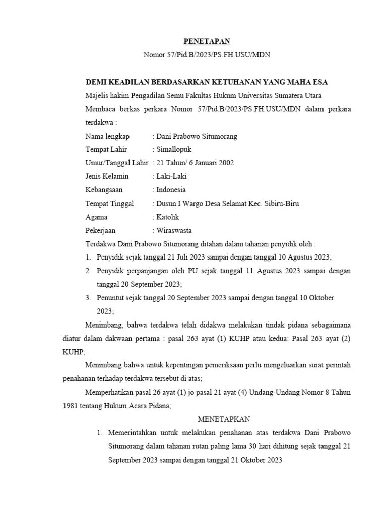 Surat Penetapan Penahanan | PDF